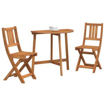 3-teiliges faltbares Garten Bistro Set aus massivem Akazienholz, Faltbarer Gartentisch halbkreisförmig 78x46x75 cm aus massivem Akazienholz, Faltbare Gartenstühle 2 Stück 36x46x85 cm aus massivem Akazienholz