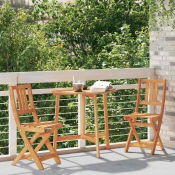3-teiliges faltbares Garten Bistro Set aus massivem Akazienholz, Faltbarer Gartentisch halbkreisförmig 78x46x75 cm aus massivem Akazienholz, Faltbare Gartenstühle 2 Stück 36x46x85 cm aus massivem Akazienholz