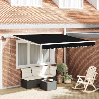 ARDEBO.de - Manuelle einziehbare Markise mit LED Schwarz 300x250 cm, Markisen-Ersatzstoff für 3x2,5 m Rahmen Schwarz