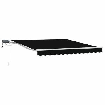 Manuelle einziehbare Markise mit LED Schwarz 300x250 cm, Markisen-Ersatzstoff für 3x2,5 m Rahmen Schwarz