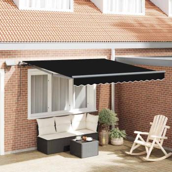 ARDEBO.de - Manuelle einziehbare Markise mit LED Schwarz 300x250 cm, Markisen-Ersatzstoff für 3x2.5 m Rahmen Schwarz