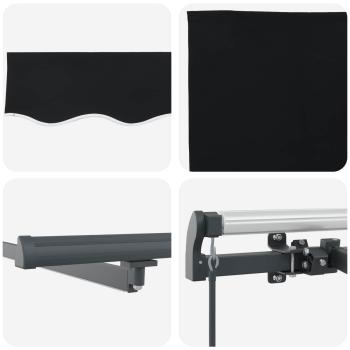 Manuelle einziehbare Markise mit LED Schwarz 300x250 cm, Markisen-Ersatzstoff für 3x2.5 m Rahmen Schwarz