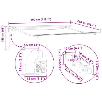 Automatische Einziehbare Markise mit LED Weiß 300x250 cm, Markisenersatzstoff für Rahmen 3x2.5 m Weiß