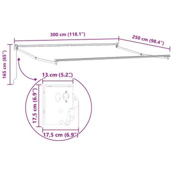 manuelle einziehbare Markise Weiß 300x250 cm, Markisenersatzstoff 3x2,5 m Weiß