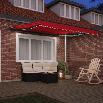 Automatische Einziehbare Markise mit LED Rot 300x250 cm, Markisen-Ersatzstoff für 3x2,5 m Rahmen Rot