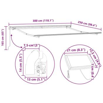 manuelle einziehbare Markise mit LED Grün und Gelb 300x250 cm, Markisen Ersatzstoff für 3x2.5 m Rahmen Grün und Gelb