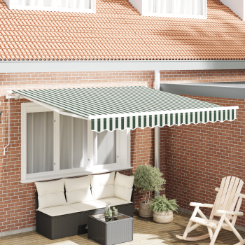 manuelle einziehbare Markise Grün und Weiß 300x250 cm, Markisen Ersatzstoff für 3x2,5 m Rahmen Grün und Weiß