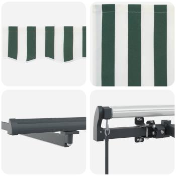 Manuelle einziehbare Markise mit LED in Grün und Weiß 300x250 cm, Markisenersatzstoff für Rahmen 3x2.5 m in Grün und Weiß