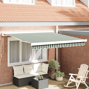 manuelle einziehbare Markise Grün und Weiß 300x250 cm, Markisenersatzstoff für 3x2,5 m Rahmen Grün und Weiß