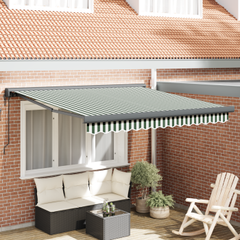 Automatische einziehbare Markise Grün und Weiß 300x250 cm, Markisen-Ersatzgewebe für 3x2.5 m Rahmen Grün und Weiß