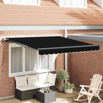 Automatische Einziehbare Markise Schwarz 350x250 cm, Markisen-Ersatzstoff für 3,5x2,5 m Rahmen Schwarz
