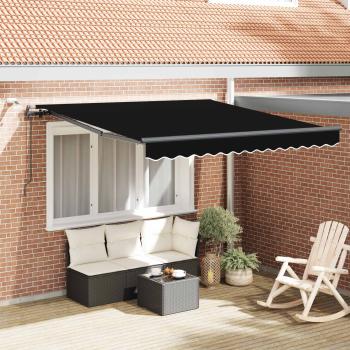 ARDEBO.de - automatische einziehbare Markise mit LED Schwarz 350x250 cm, Markisenersatzstoff für 3,5x2,5 m Rahmen Schwarz