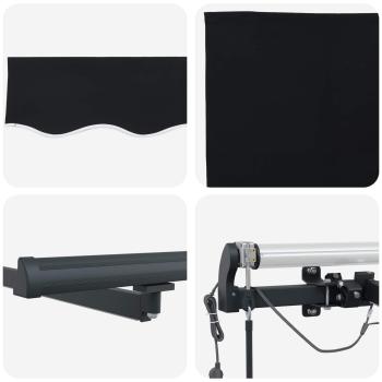 automatische einziehbare Markise mit LED Schwarz 350x250 cm, Markisenersatzstoff für 3,5x2,5 m Rahmen Schwarz