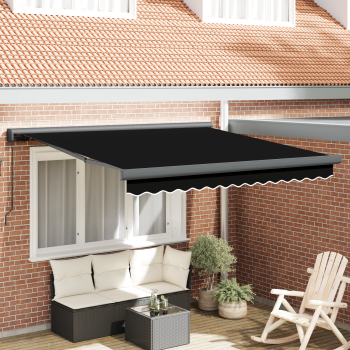 Manuelle einziehbare Markise Schwarz 350x250 cm, Markisen-Ersatzstoff für 3,5x2,5 m Rahmen Schwarz