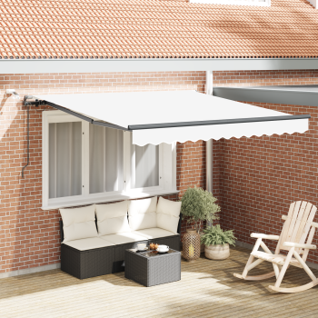 Automatische einziehbare Markise mit LED Weiß 350x250 cm, Markisenersatzstoff für Rahmen 3.5x2.5 m Weiß