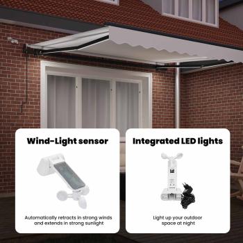 Automatische einziehbare Markise mit LED Weiß 350x250 cm, Markisenersatzstoff für Rahmen 3.5x2.5 m Weiß