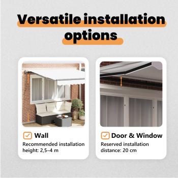Automatische einziehbare Markise mit LED Weiß 350x250 cm, Markisenersatzstoff für Rahmen 3.5x2.5 m Weiß