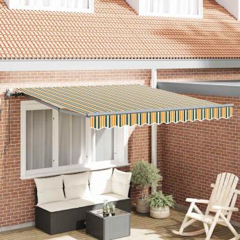 ARDEBO.de - automatische einziehbare Markise Grün und Gelb 350x250 cm, Markisenersatzstoff für 3.5x2.5 m Gestell Grün und Gelb