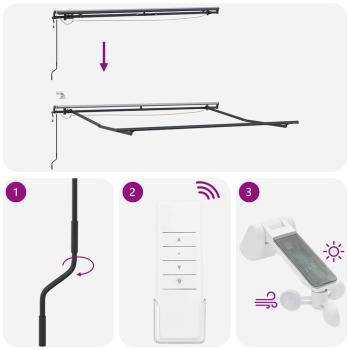 Automatische Einziehbare Markise mit LED Grün und Gelb 350x250 cm, Markisen-Ersatzstoff für 3,5x2,5 m Rahmen Grün und Gelb