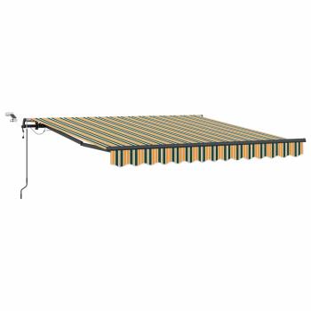 Automatische Einziehbare Markise mit LED Grün und Gelb 350x250 cm, Markisen-Ersatzstoff für 3,5x2,5 m Rahmen Grün und Gelb