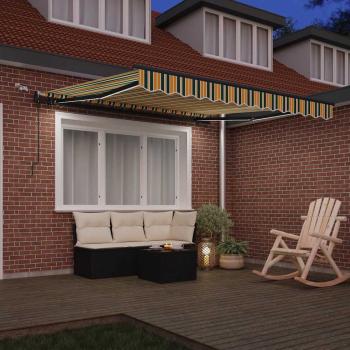 Automatische Einziehbare Markise mit LED Grün und Gelb 350x250 cm, Markisen-Ersatzstoff für 3,5x2,5 m Rahmen Grün und Gelb