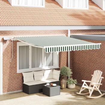 ARDEBO.de - Manuelle Einziehbare Markise mit LED in Grün und Weiß 350x250 cm, Markisenersatzstoff für 3,5x2,5 m Rahmen in Grün und Weiß