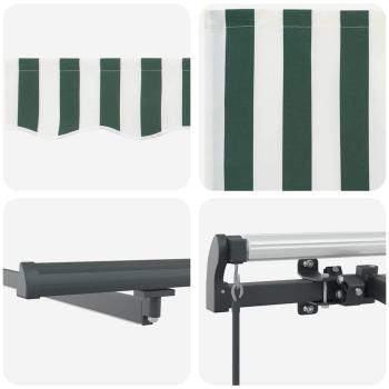 Manuelle Einziehbare Markise mit LED Grün und Weiß 350x250 cm, Markisen-Ersatzstoff für 3,5x2,5 m Rahmen Grün und Weiß