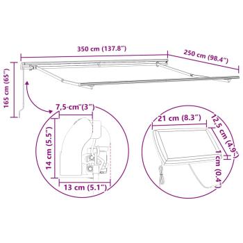 Manuelle Einziehbare Markise mit LED Grün und Weiß 350x250 cm, Markisen-Ersatzstoff für 3,5x2,5 m Rahmen Grün und Weiß