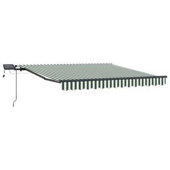 Manuelle Einziehbare Markise mit LED Grün und Weiß 350x250 cm, Markisen-Ersatzstoff für 3,5x2,5 m Rahmen Grün und Weiß
