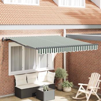 ARDEBO.de - Automatische Einziehbare Markise Grün und Weiß 350x250 cm, Markisenersatzstoff für 3.5x2.5 m Rahmen Grün und Weiß