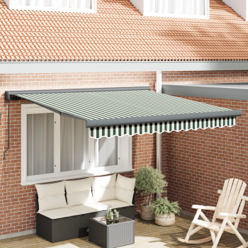 Manuelle Einziehbare Markise Grün und Weiß 350x250 cm, Markisenersatzstoff für 3,5x2,5 m Rahmen Grün und Weiß