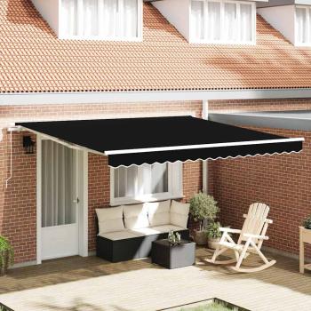 ARDEBO.de - Manuelle Einziehbare Markise Schwarz 400x300 cm, Markisenersatzstoff für 4x3 m Rahmen Schwarz