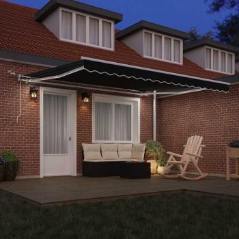 automatische ausziehbare Markise mit LED Schwarz 400x300 cm, Markisen-Ersatzstoff für Rahmen 4x3 m Schwarz