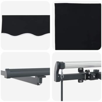manuelle einziehbare Markise mit LED Schwarz 400x300 cm, Markisen-Ersatzstoff für 4x3 m Rahmen Schwarz