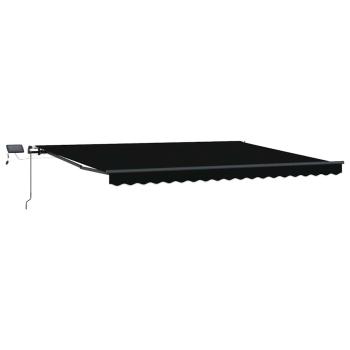 manuelle einziehbare Markise mit LED Schwarz 400x300 cm, Markisen-Ersatzstoff für 4x3 m Rahmen Schwarz