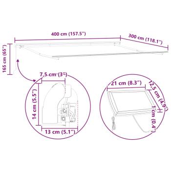 manuelle einziehbare Markise mit LED Beige 400x300 cm, Markisen-Ersatzstoff für 4x3 m Rahmen Beige