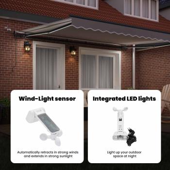 Automatische Einziehbare Markise mit LED Hellgrau 400x300 cm, Markisenersatzstoff für 4x3 m Rahmen Hellgrau