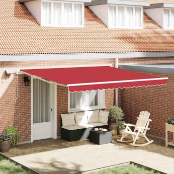 ARDEBO.de - manuelle einziehbare Markise mit LED Rot 400x300 cm, Markisenersatzstoff für 4x3 m Rahmen Rot