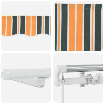 manuelle einziehbare Markise mit LED Grün und Gelb 400x300 cm, Markisen-Ersatzgewebe für Rahmen 4x3 m Grün und Gelb