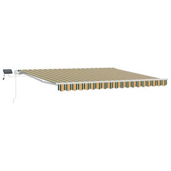 manuelle einziehbare Markise mit LED Grün und Gelb 400x300 cm, Markisen-Ersatzgewebe für Rahmen 4x3 m Grün und Gelb