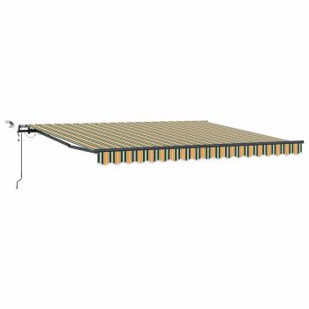 Automatische Einziehbare Markise mit LED Grün und Gelb 400x300 cm, Markisenstoff Ersatz für 4x3 m Rahmen Grün und Gelb