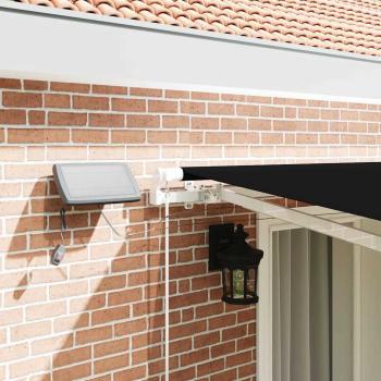 manuelle einziehbare Markise mit LED Schwarz 400x350 cm, Markisenersatzstoff für 4x3.5 m Rahmen Schwarz