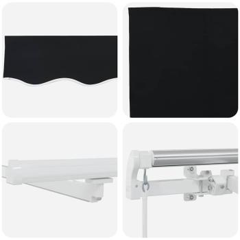 manuelle einziehbare Markise mit LED Schwarz 400x350 cm, Markisenersatzstoff für 4x3.5 m Rahmen Schwarz