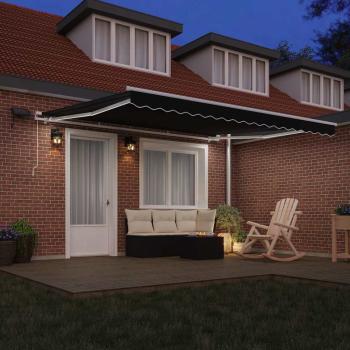 manuelle einziehbare Markise mit LED Schwarz 400x350 cm, Markisenersatzstoff für 4x3.5 m Rahmen Schwarz