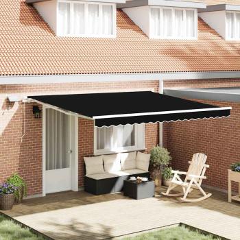 manuelle einziehbare Markise mit LED Schwarz 400x350 cm, Markisenersatzstoff für 4x3.5 m Rahmen Schwarz