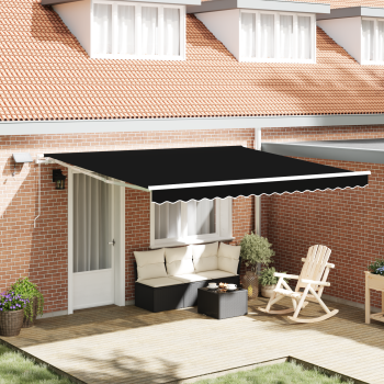 manuelle einziehbare Markise mit LED Schwarz 400x350 cm, Markisenersatzstoff für 4x3.5 m Rahmen Schwarz