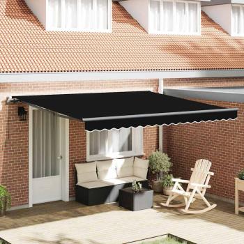 ARDEBO.de - Manuelle einziehbare Markise Schwarz 400x350 cm, Markisenersatzstoff für 4x3,5 m Rahmen Schwarz
