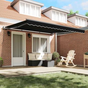 Manuelle einziehbare Markise Schwarz 400x350 cm, Markisenersatzstoff für 4x3,5 m Rahmen Schwarz