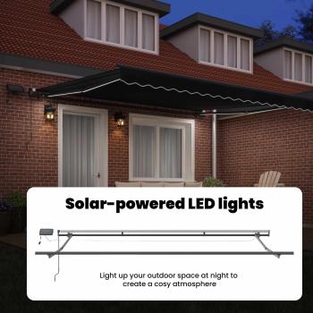 manuelle einziehbare Markise mit LED Schwarz 400x350 cm, Markisen-Ersatzstoff für 4x3,5 m Rahmen Schwarz