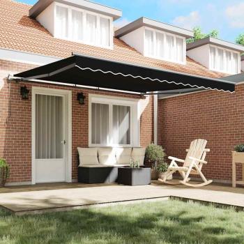 automatische einziehbare Markise Schwarz 400x350 cm, Markisenersatzstoff für 4x3.5 m Rahmen Schwarz